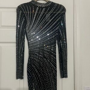 Windsor Black and Silver sheer Long Sleeve Dress